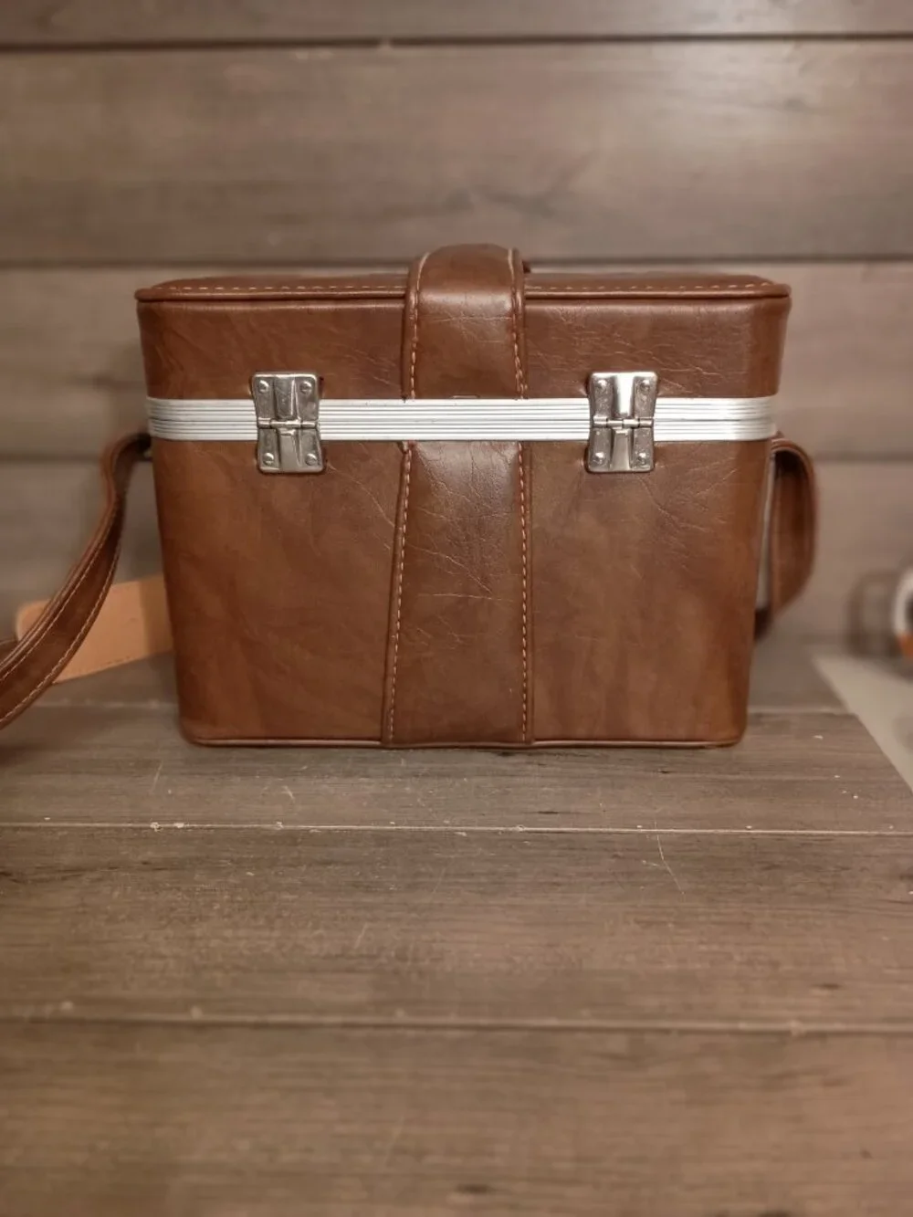 Vintage Camera Carrying Case Brown Faux Leather with Shoulder Strap